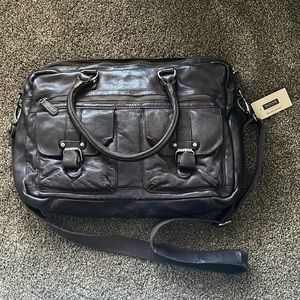 Dark brown leather bag with handles and crossbody, NWT